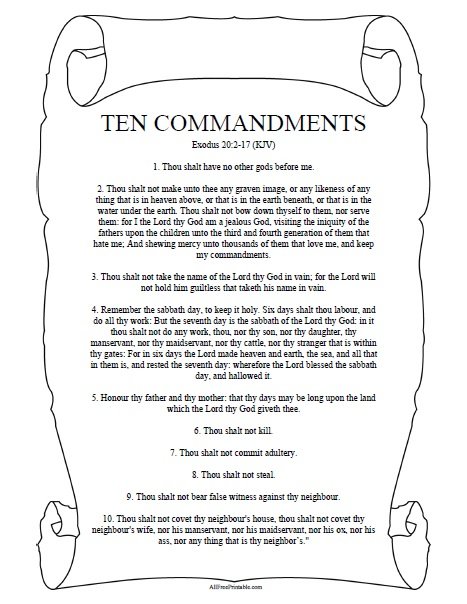 10 Commandments List Free Printable