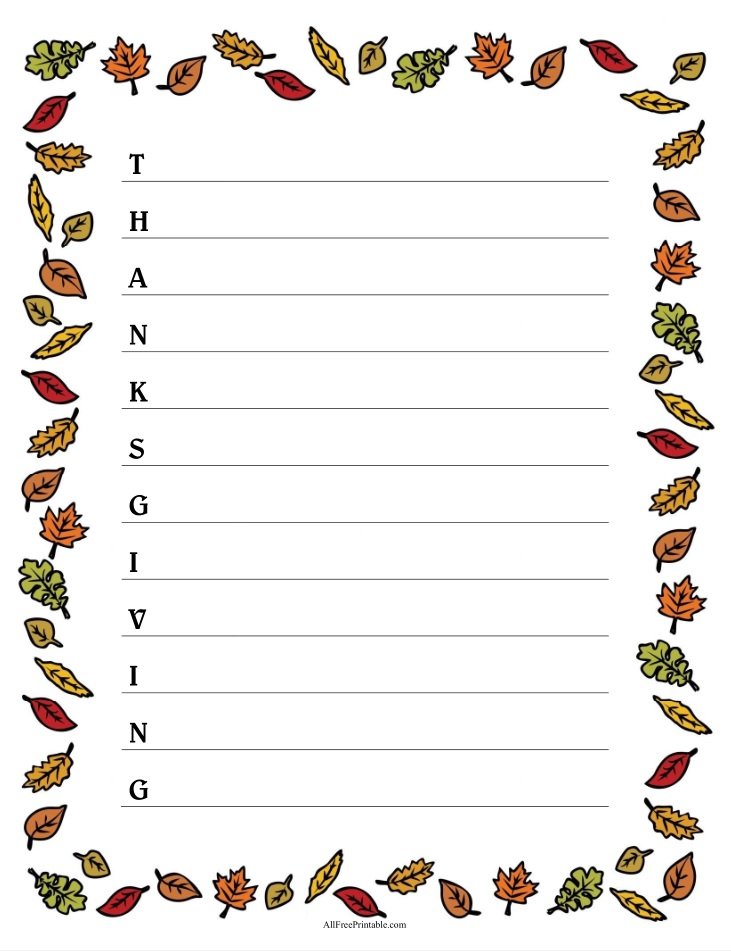 Thanksgiving Acrostic Poem Free Printable