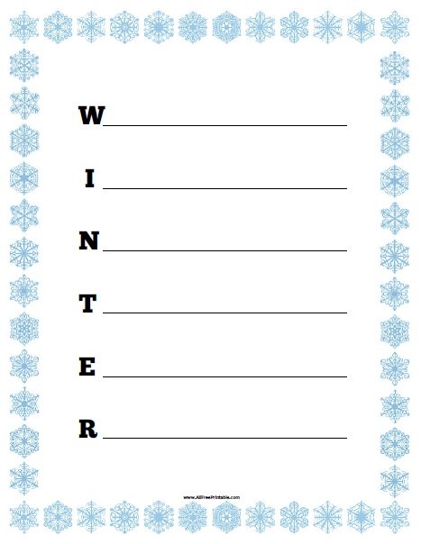 Free Printable Winter Acrostic Poem Worksheet