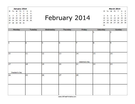 February 2014 Calendar – Free Printable