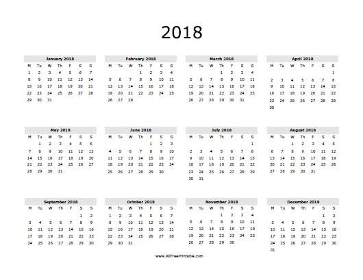 mini calendar 2018 printable