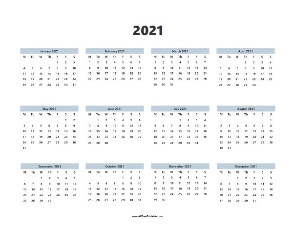 2021 Calendar Free Printable Allfreeprintable Com