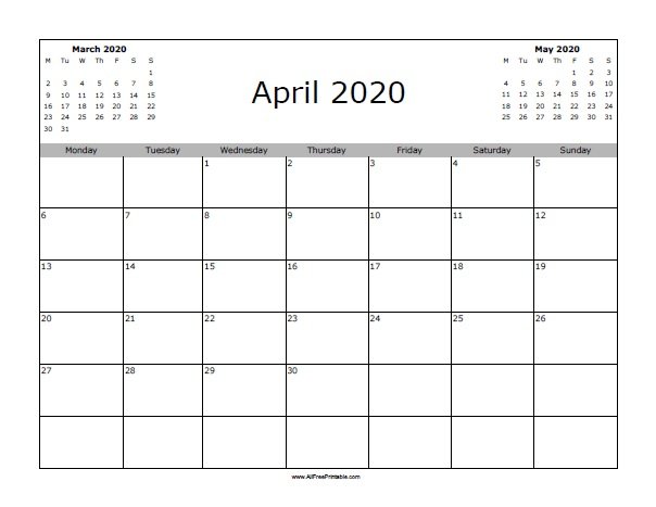 April 2020 Calendar Free Printable AllFreePrintable