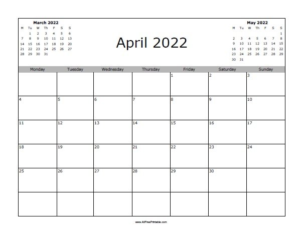 April 2022 Calendar Free Printable April 2022 Calendar Free Printable