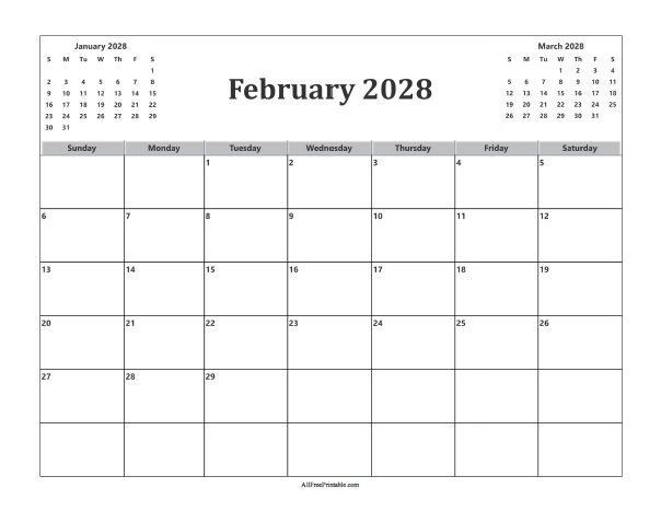 Free Printable February 2028 Calendar