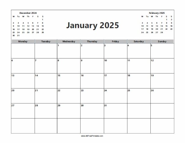 2025 January Month Calendar Yara Foster