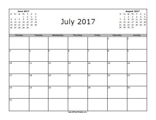 Free Printable July 2017 Calendar