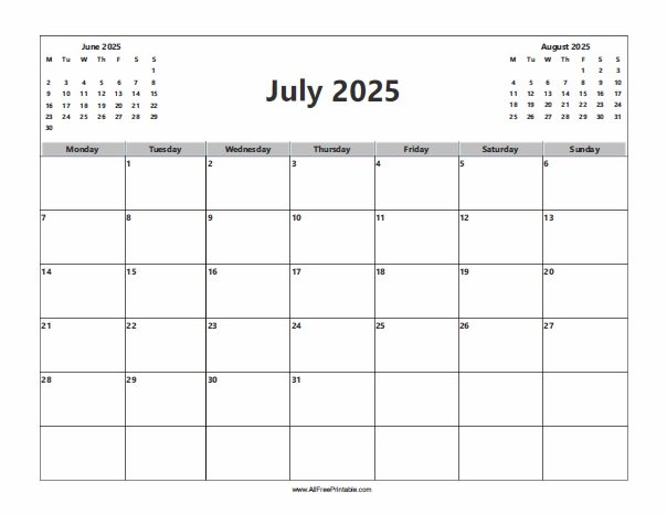 Print June 2025 Calendar (Monday) – Free Printable