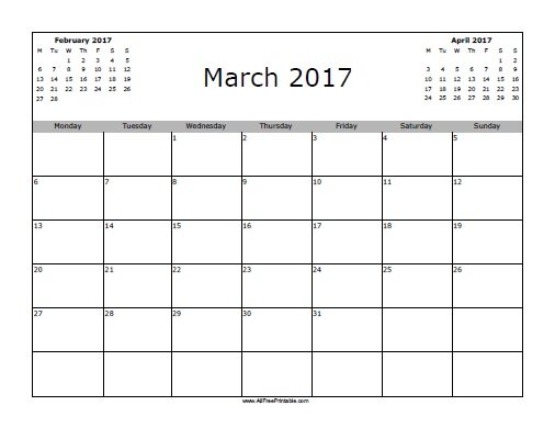 Free Printable March 2017 Calendar