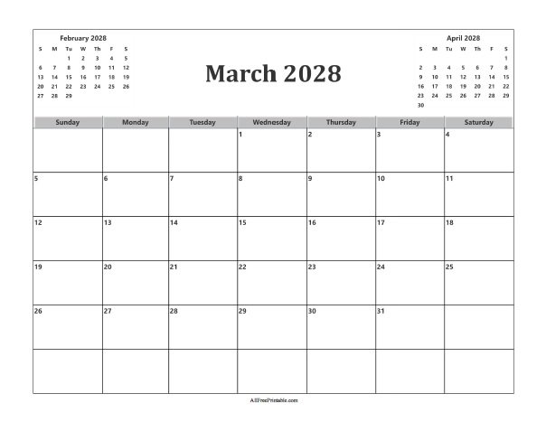 Free Printable March 2028 Calendar