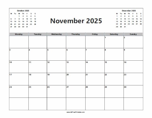 November 2025 Calendar - Free Printable