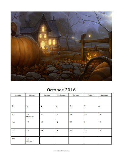 Free Printable October 2016 Photo Calendar Template