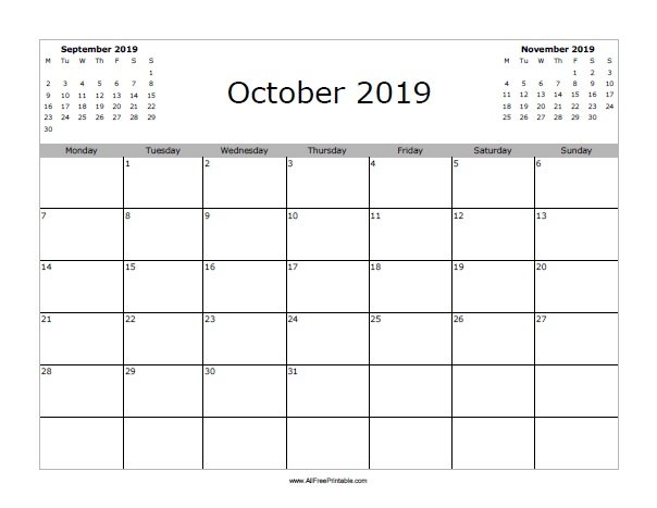 Free Printable October 2019 Calendar