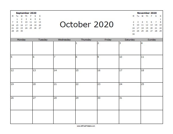 Printable calendar deals october 2020