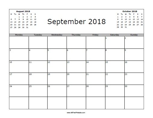 September 2018 Calendar Free Printable