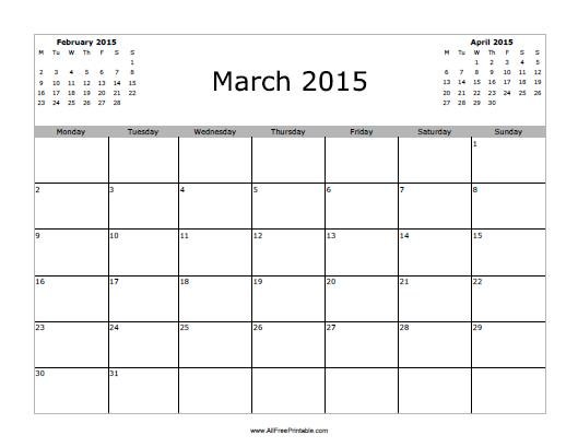 March 2015 Calendar Free Printable