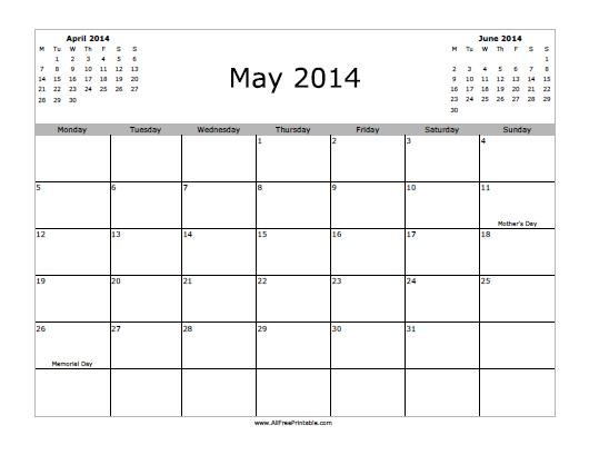 Free Printable May 2014 Calendar