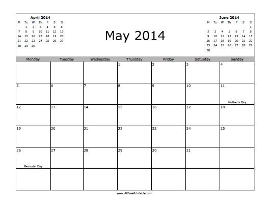 May 2014 Calendar Free Printable