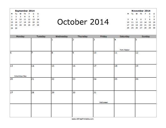 Free Printable October 2014 Calendar