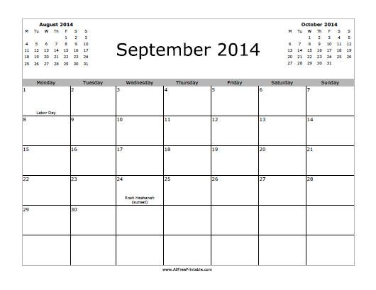 Free Printable September 2014 Calendar