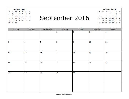 Free Printable September 2016 Calendar