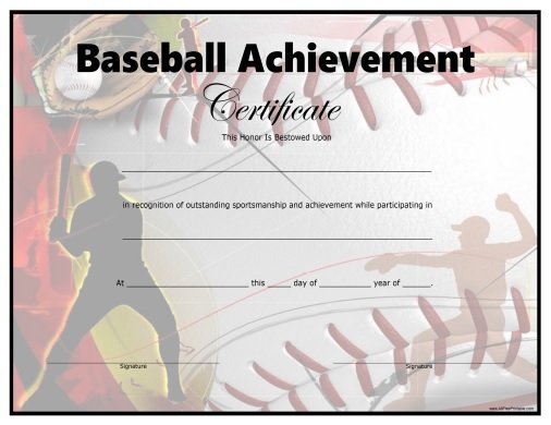 Free Printable Baseball Certificate