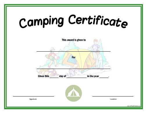 Free Printable Camping Certificate