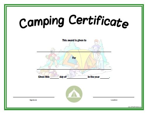 Camping Certificate Free Printable