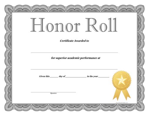 Downloadable Printable Free Editable Honor Roll Certificate Template 