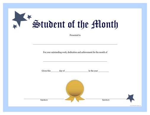 Free Printable Student of the Month Certificate