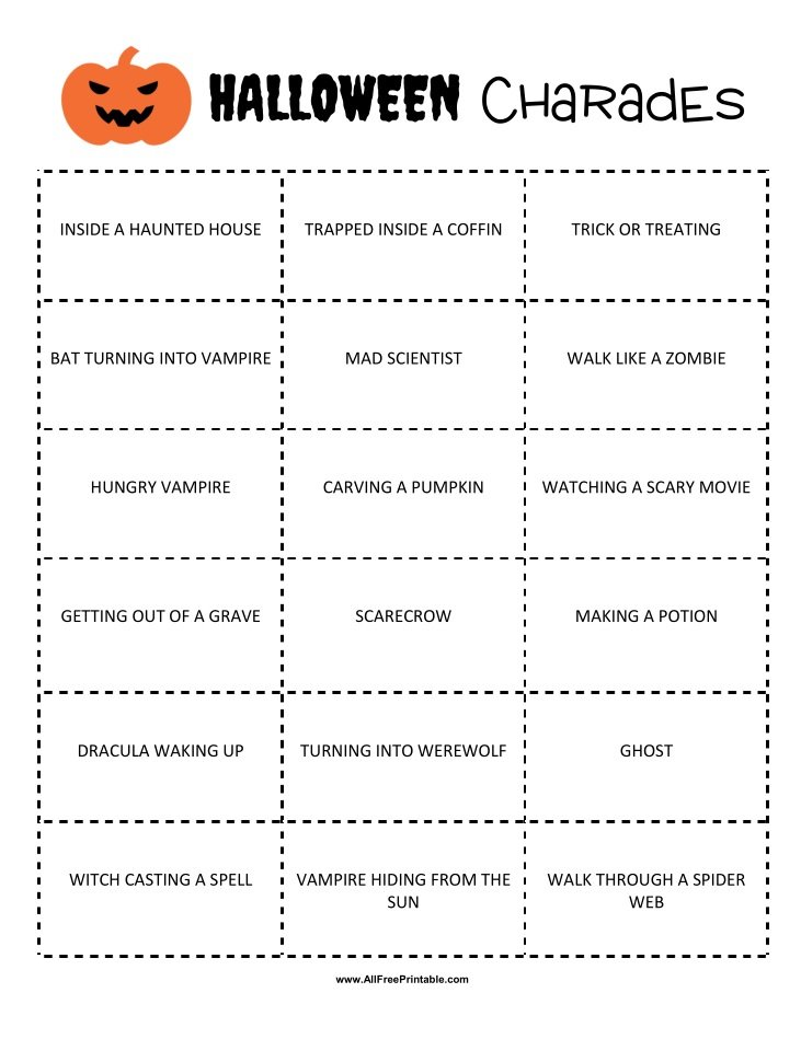 Halloween Charades Game Free Printable