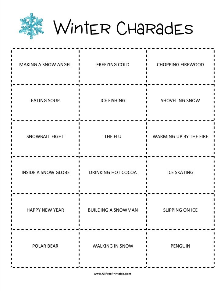 Print Winter Charades Game Free Printable Print Winter Charades Game Free Printable