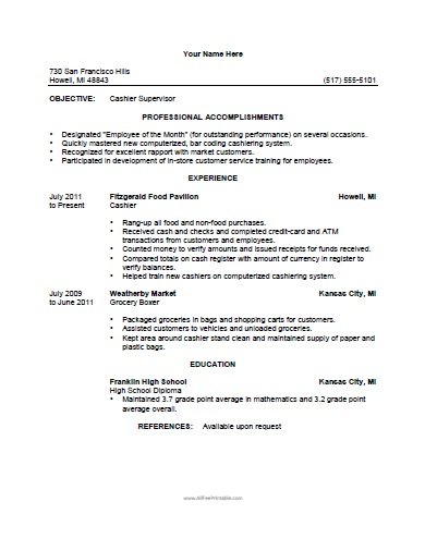 Cashier free resume