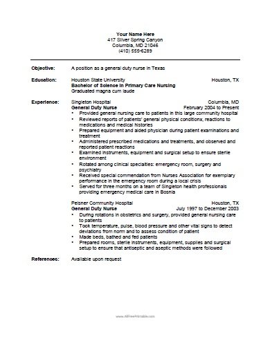 free template nurse resume