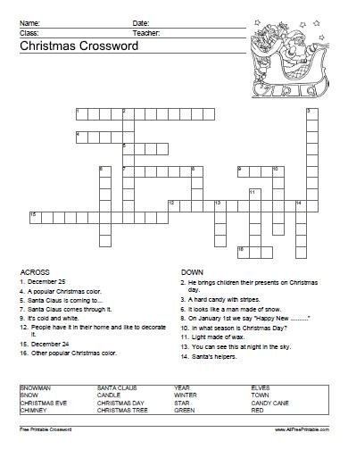 Christmas Crossword Puzzle Printable Free