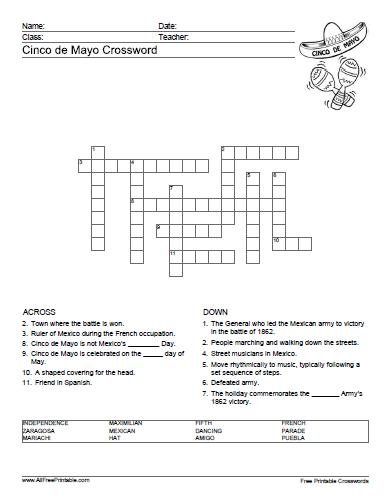 Cinco De Mayo Crossword Free Printable