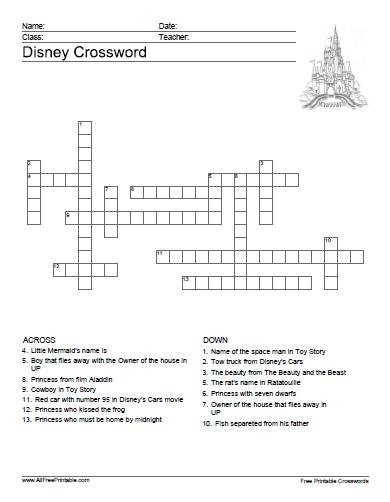 Disney Crossword Free Printable