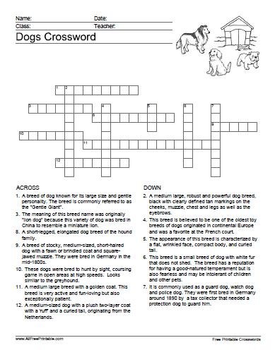 Dogs Crossword Puzzle – Free Printables