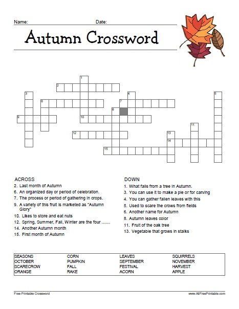 Free Fall Crosswords Printable Templates Printable Download