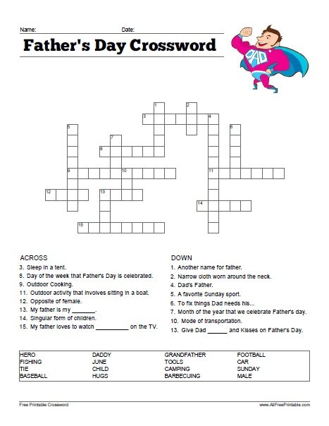 Print Father s Day Crossword Puzzle Free Printable