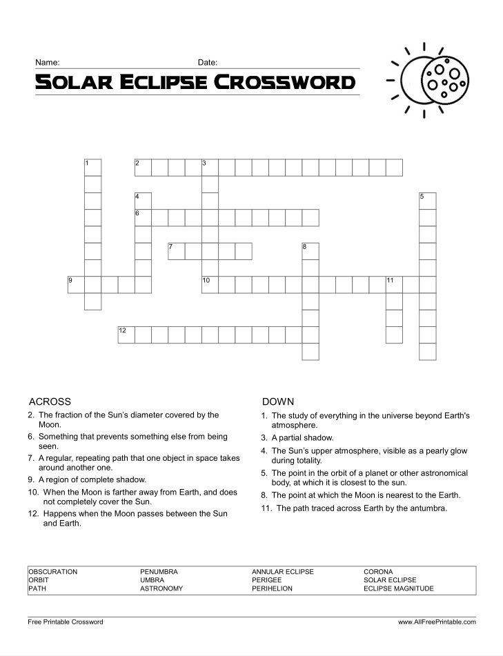 Solar Eclipse Crossword