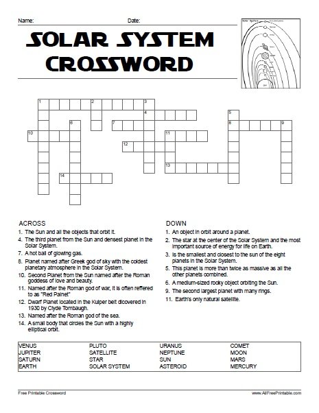 solar system crossword puzzle