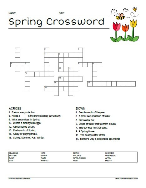 Free Printable Spring Crossword Puzzles Printable Templates By Nora