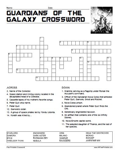 Free Printable Guardians of the Galaxy Crossword