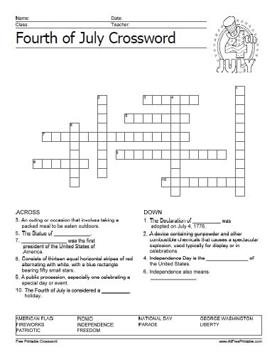 Free Printable Fourth of July Crossword