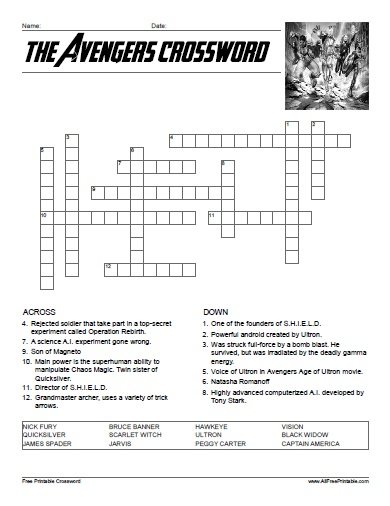 The Avengers Crossword Free Printable