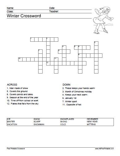 Winter Crossword Puzzle | Free Printable