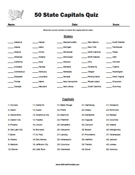 States And Capitals Quiz Printable Get Your Hands On Amazing Free 