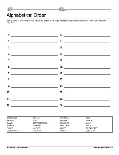 Alphabetical Order Free Printable