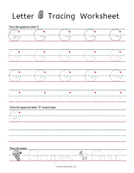 Letter G Tracing Worksheets | Free Printable